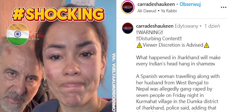 W Indiach zgwałcono hiszpańską turystkę. Jej mąż został pobity