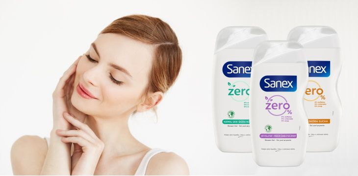Sanex łagodna pielęgnacja skóry z minimalną ilością składników.