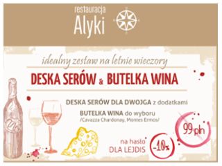 Promocja deska serów i wino w restauracji Alyki we wrocławskim Sky Tower.