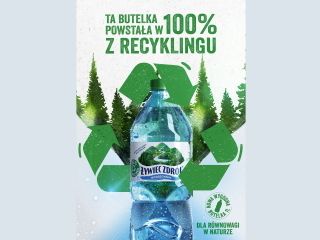 Nowy, litrowy format wody niegazowanej Żywiec Zdrój z recyklingu.